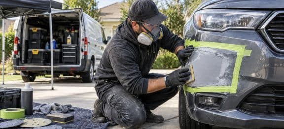Illustration of mobile cosmetic repair work; not a client case photograph