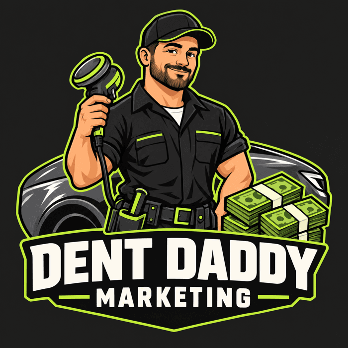 Illustrated Dent Daddy Marketing mascot logo